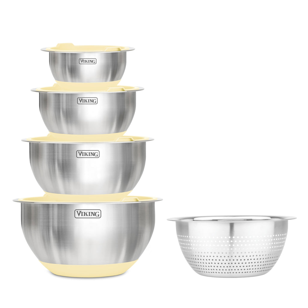 Viking 9-Piece Stainless Steel Mixing Bowl Set with Strainer, Buttermilk