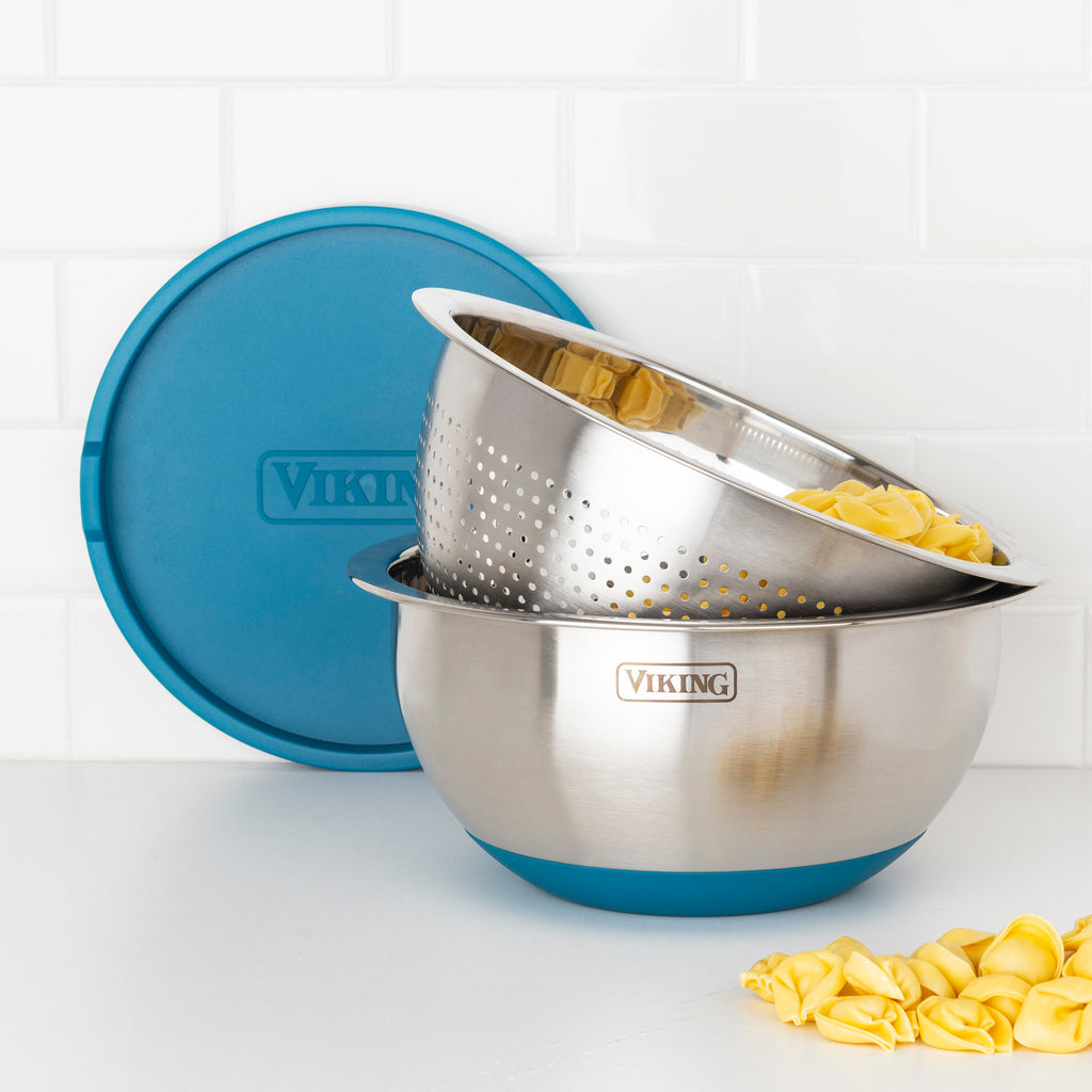 Viking 9-Piece Stainless Steel Mixing Bowl Set with Strainer, Teal