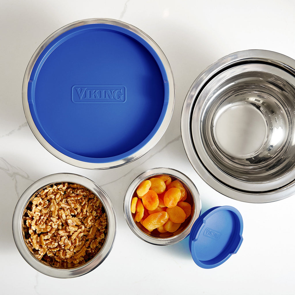 Viking 10-Piece Stainless Steel Mixing Bowl Set with Lids, Blue