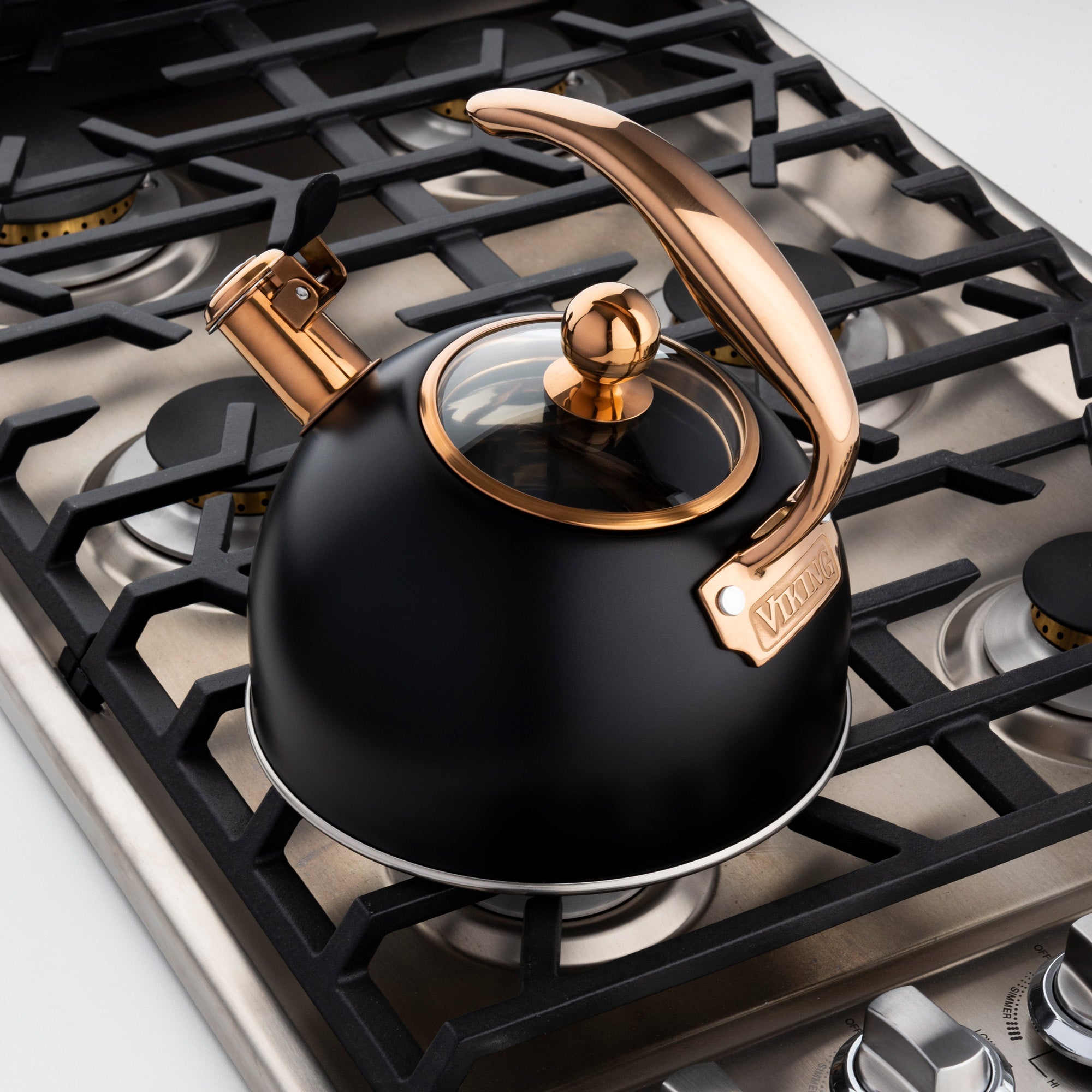 Viking 2.6-Quart Matte Black and Copper Stainless Steel Whistling Kettle with 3-Ply Base