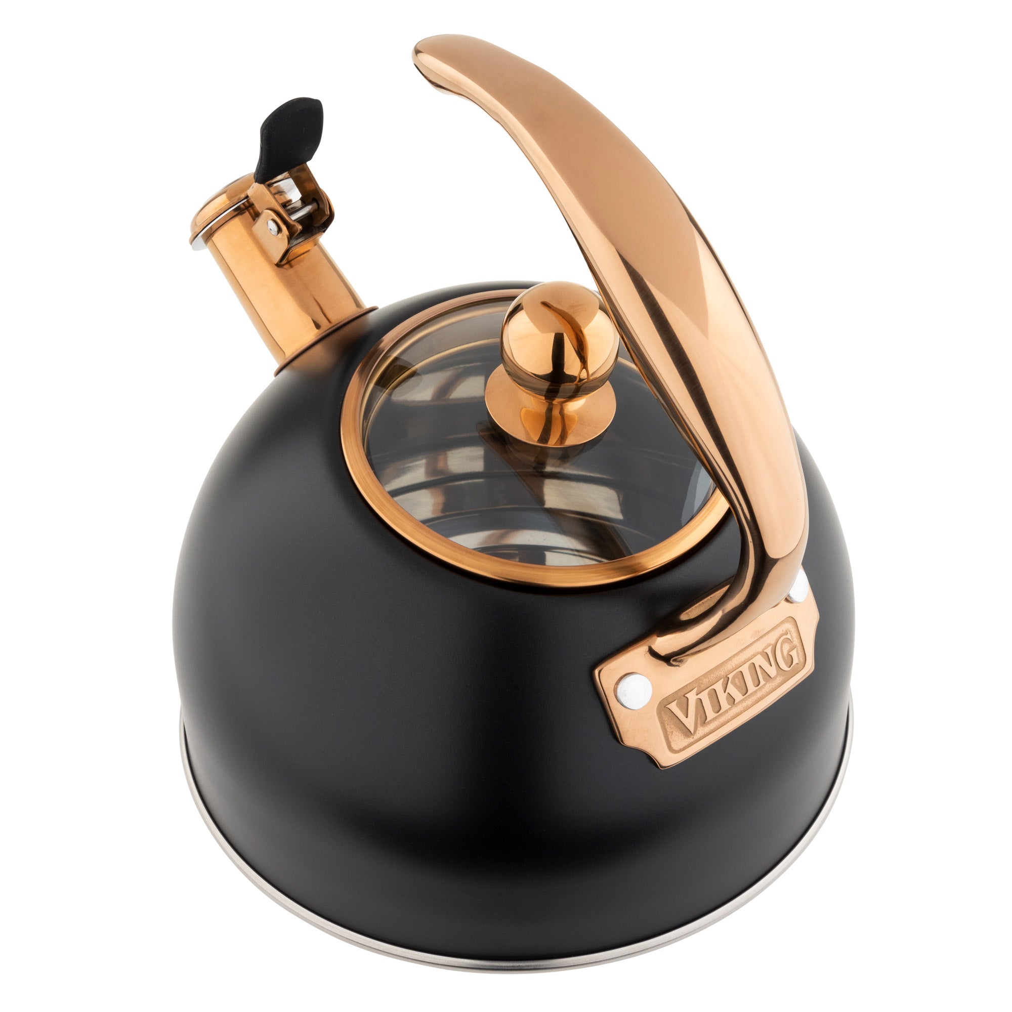 Viking 2.6-Quart Matte Black and Copper Stainless Steel Whistling Kettle with 3-Ply Base