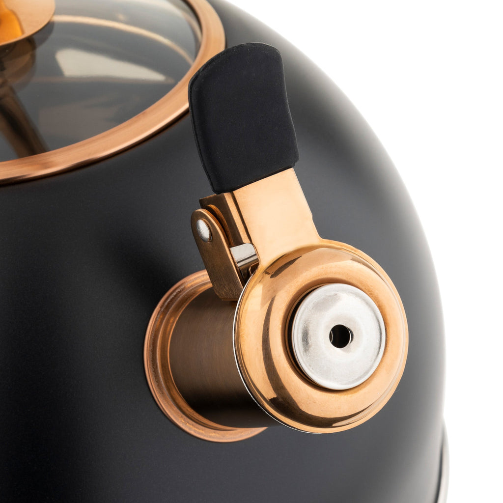 Viking 2.6-Quart Matte Black and Copper Stainless Steel Whistling Kettle with 3-Ply Base