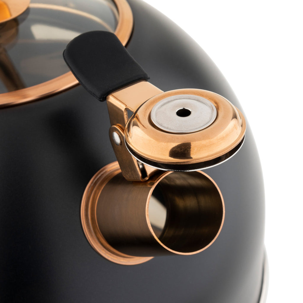 Viking 2.6-Quart Matte Black and Copper Stainless Steel Whistling Kettle with 3-Ply Base