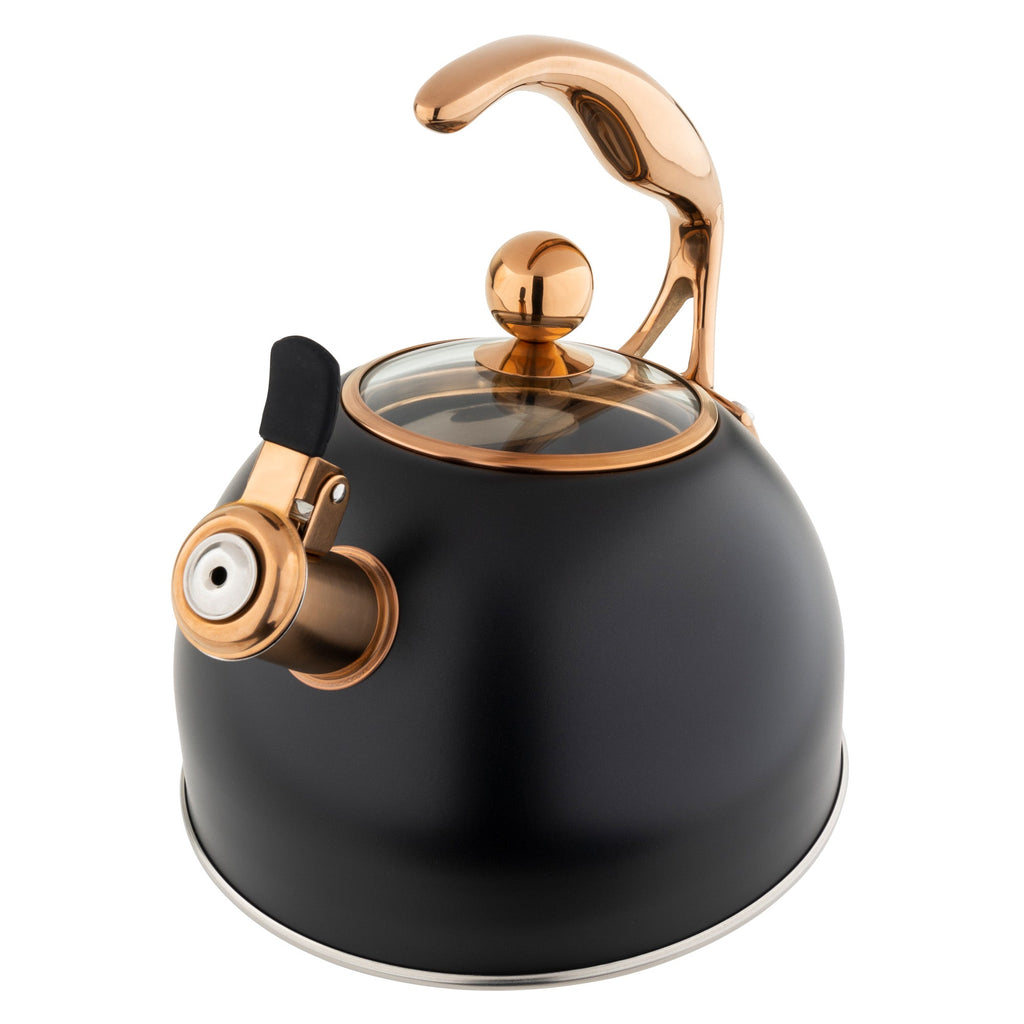 Viking 2.6-Quart Matte Black and Copper Stainless Steel Whistling Kettle with 3-Ply Base
