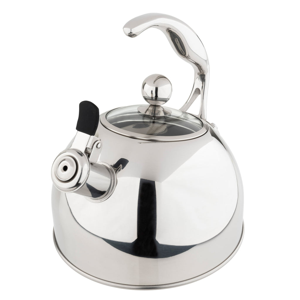 Viking 2.6-Quart Mirrored Stainless Steel Whistling Kettle with 3-Ply Base