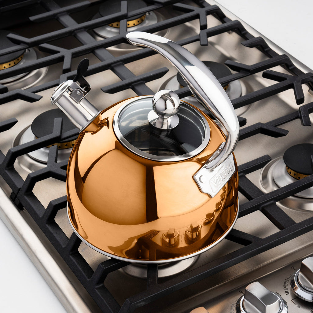 Viking 2.6-Quart Rose Gold Stainless Steel Whistling Kettle with 3-Ply Base