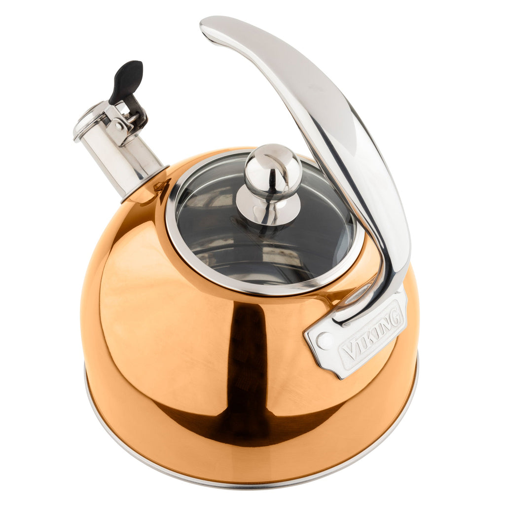 Viking 2.6-Quart Rose Gold Stainless Steel Whistling Kettle with 3-Ply Base