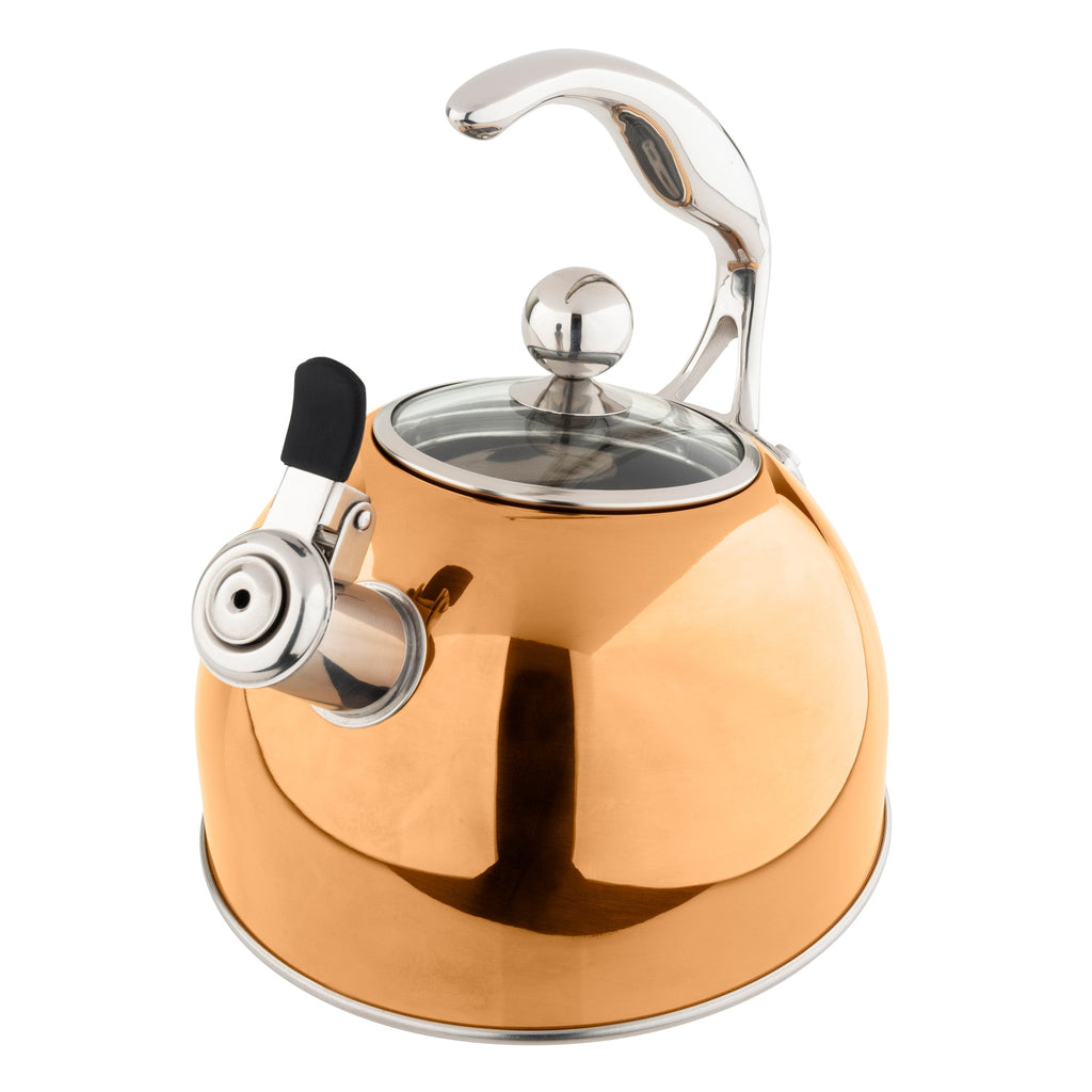 Viking 2.6-Quart Rose Gold Stainless Steel Whistling Kettle with 3-Ply Base