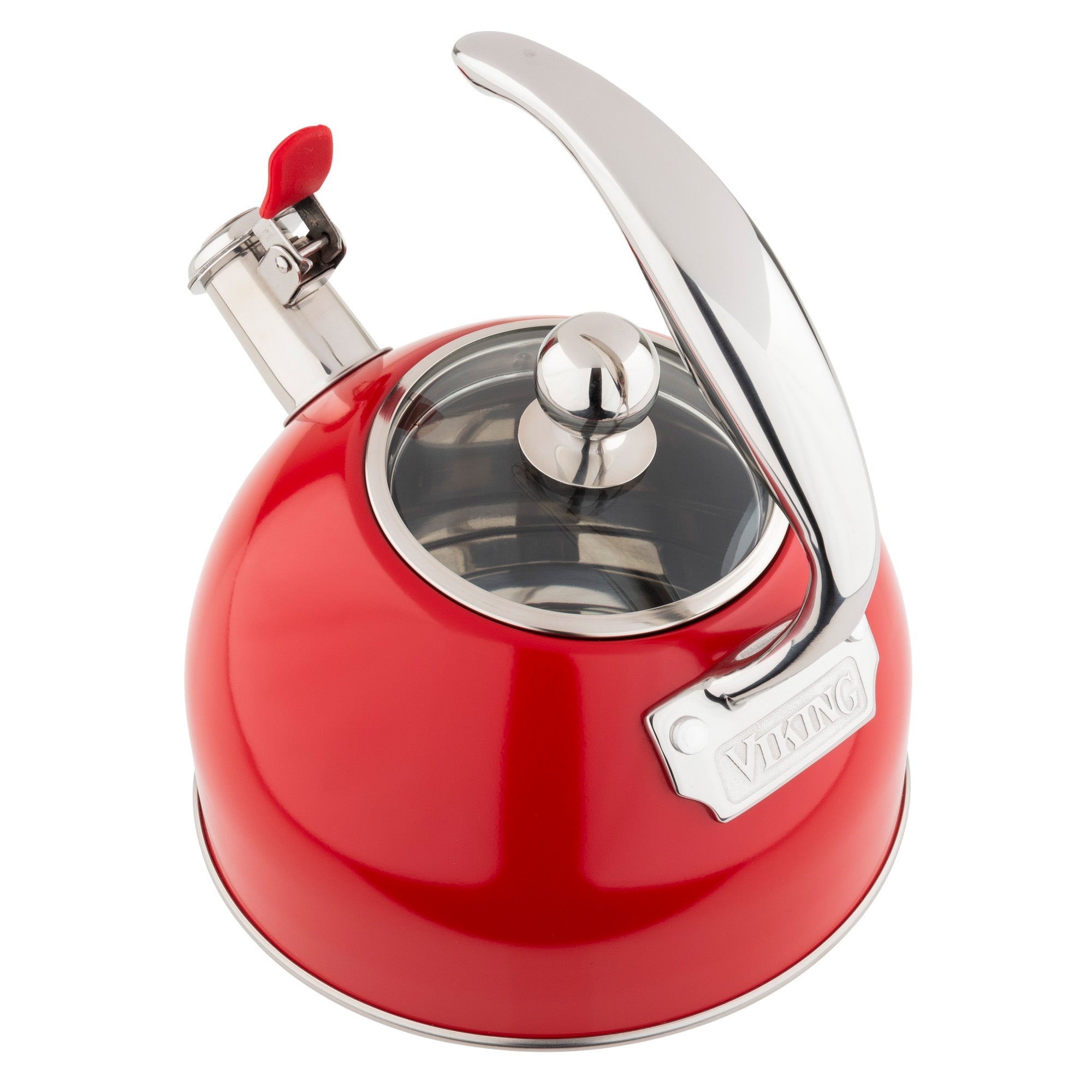 Viking 2.6-Quart Red Stainless Steel Whistling Kettle with 3-Ply Base