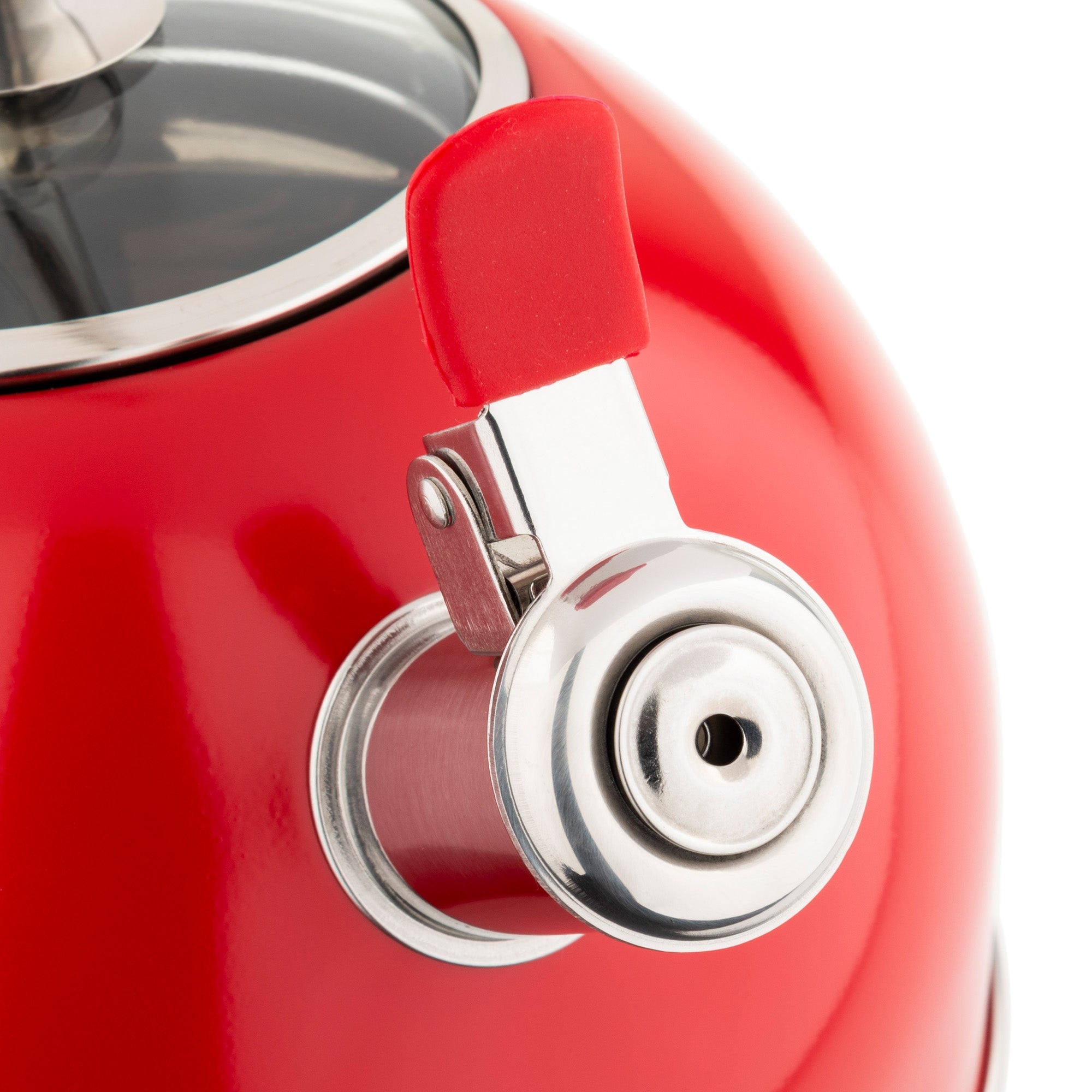 Viking 2.6-Quart Red Stainless Steel Whistling Kettle with 3-Ply Base