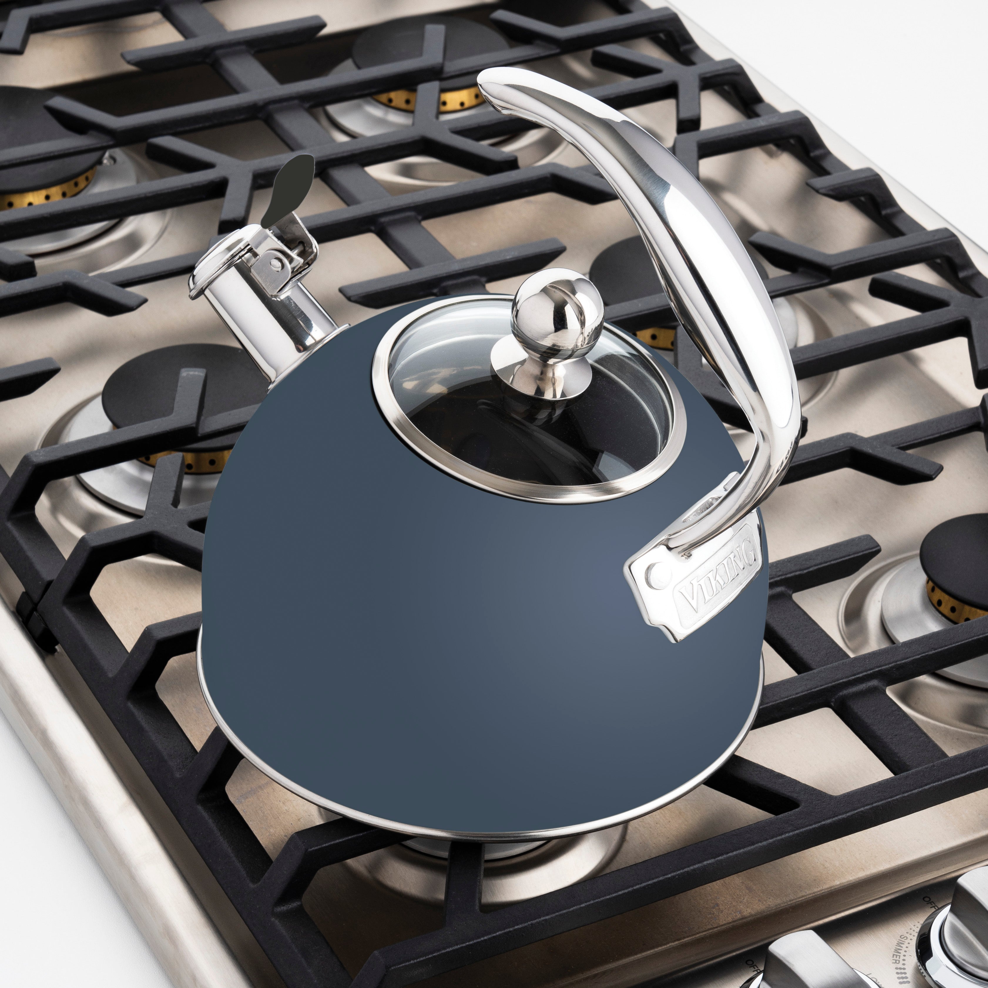 Viking 2.6-Quart Slate Blue Stainless Steel Whistling Kettle with 3-Ply Base