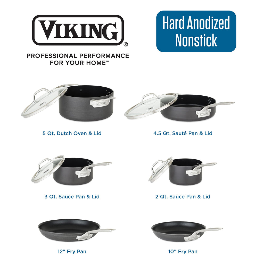 Viking Hard Anodized Nonstick 10-Piece Cookware Set with Glass Lids