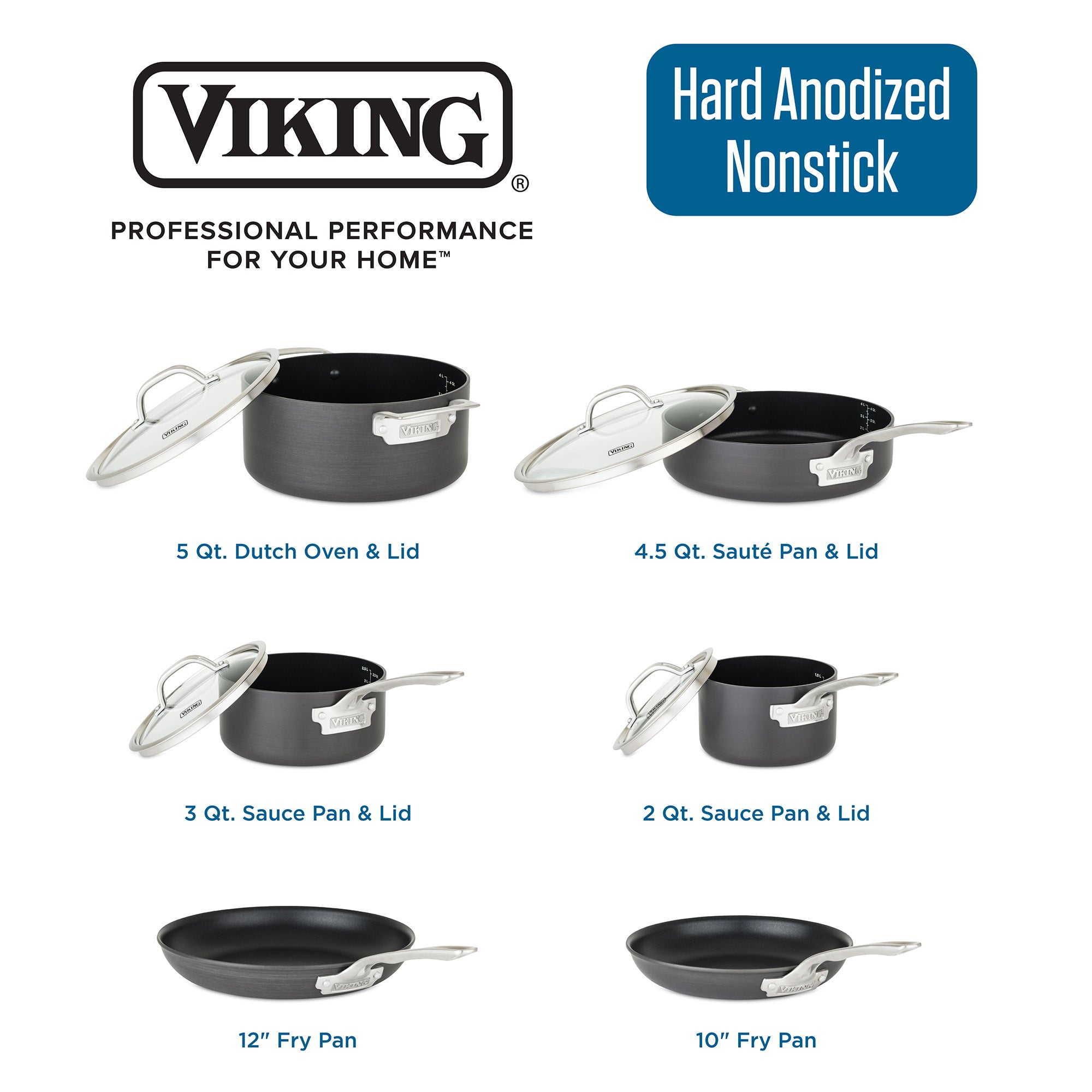 Viking Hard Anodized Nonstick 10-Piece Cookware Set with Glass Lids