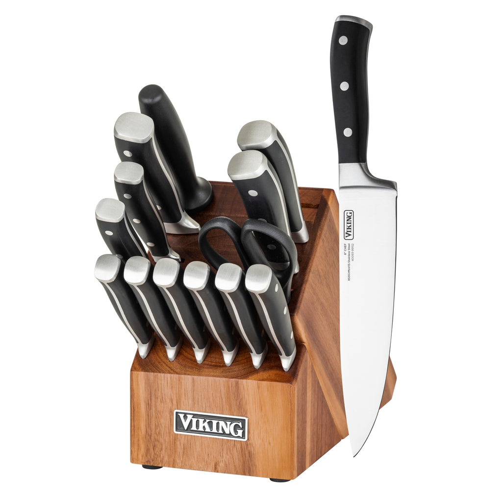 Viking 15-Piece Stainless Steel Cutlery Set with Acacia Wood Block