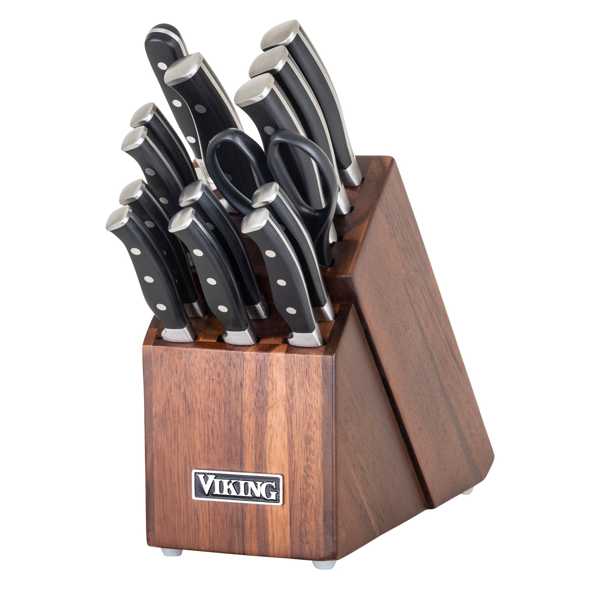Viking 15-Piece Stainless Steel Cutlery Set with Acacia Wood Block