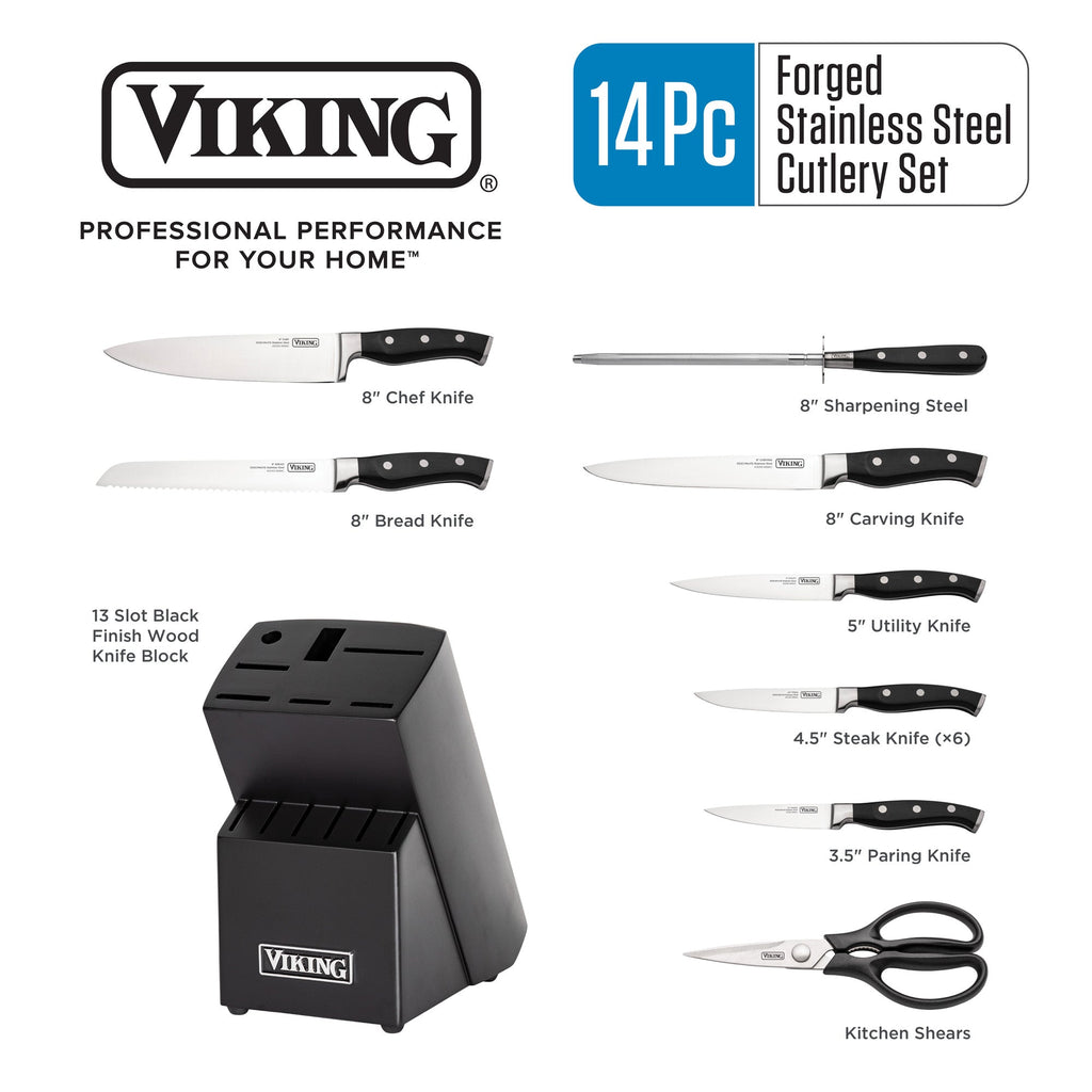 Viking 14-Piece X50CrMoV15 Steel Cutlery Set with Black Block