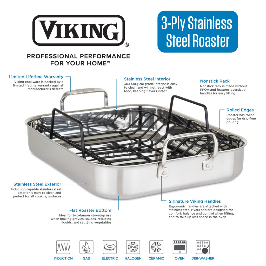 Viking 3-Ply Stainless Steel Roaster with Rack