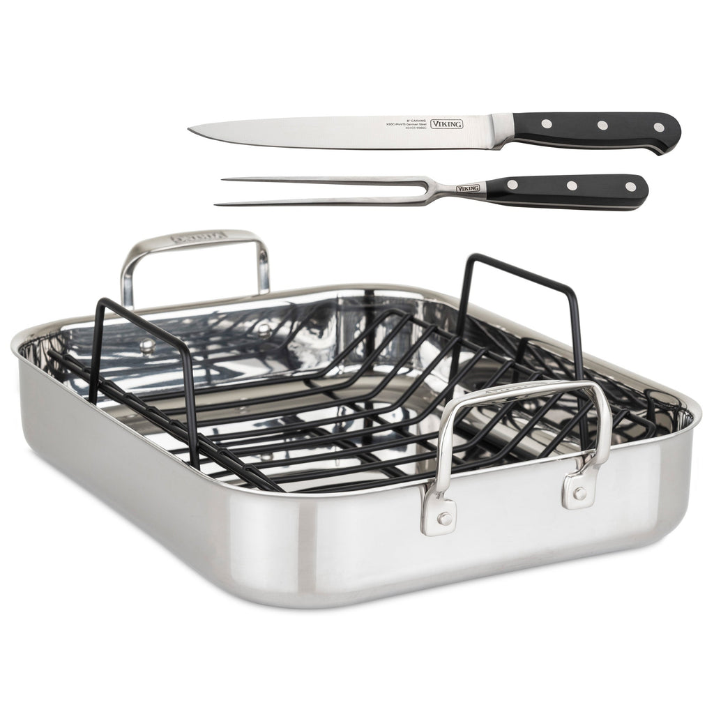 Viking 3-Ply Stainless Steel Roaster with Rack and Bonus Carving Set