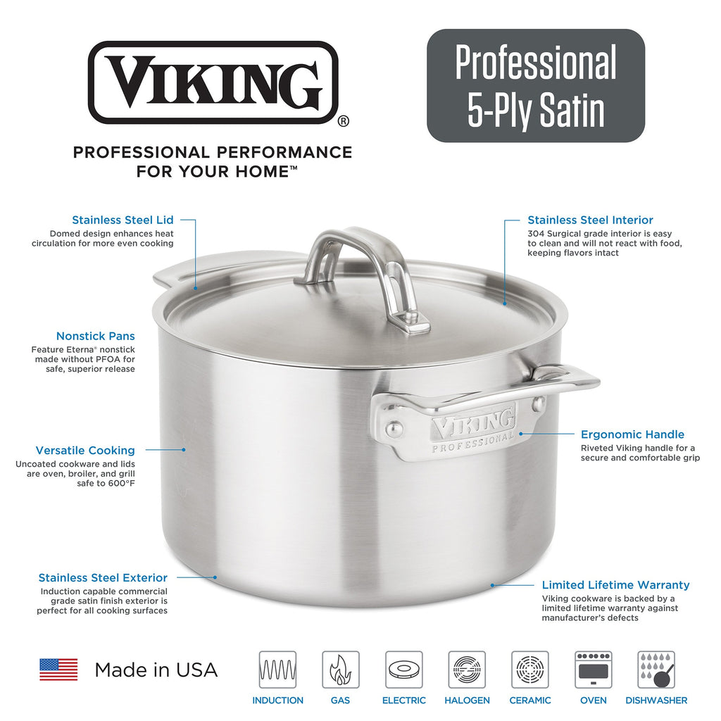 Viking Professional 5-Ply Stainless Steel 3.4-Quart Sauté Pan with Metal Lid