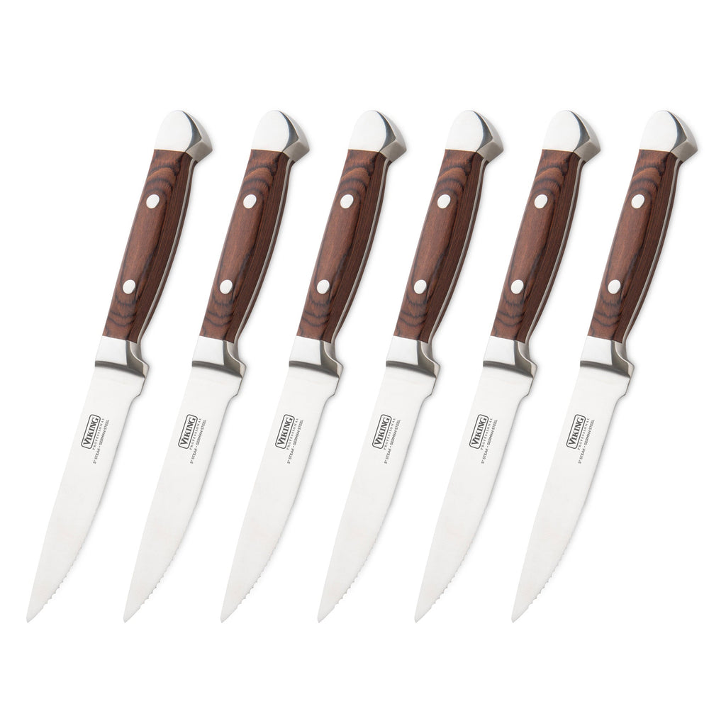Viking Steakhouse Pakka Wood 6-Piece Steak Knife Set with Gift Box (Red)