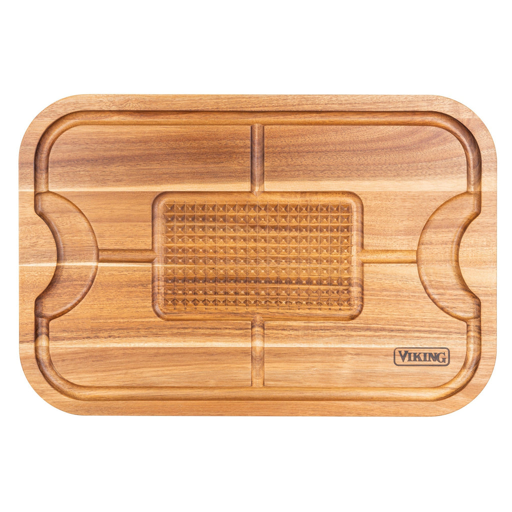 Viking Acacia Wood Cutting Board with 3-Piece Stainless Steel Carving Set
