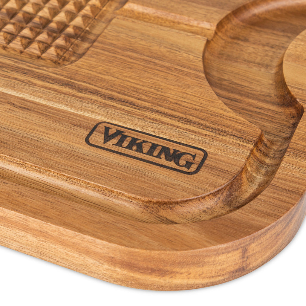 Viking Acacia Wood Cutting Board with 3-Piece Stainless Steel Carving Set